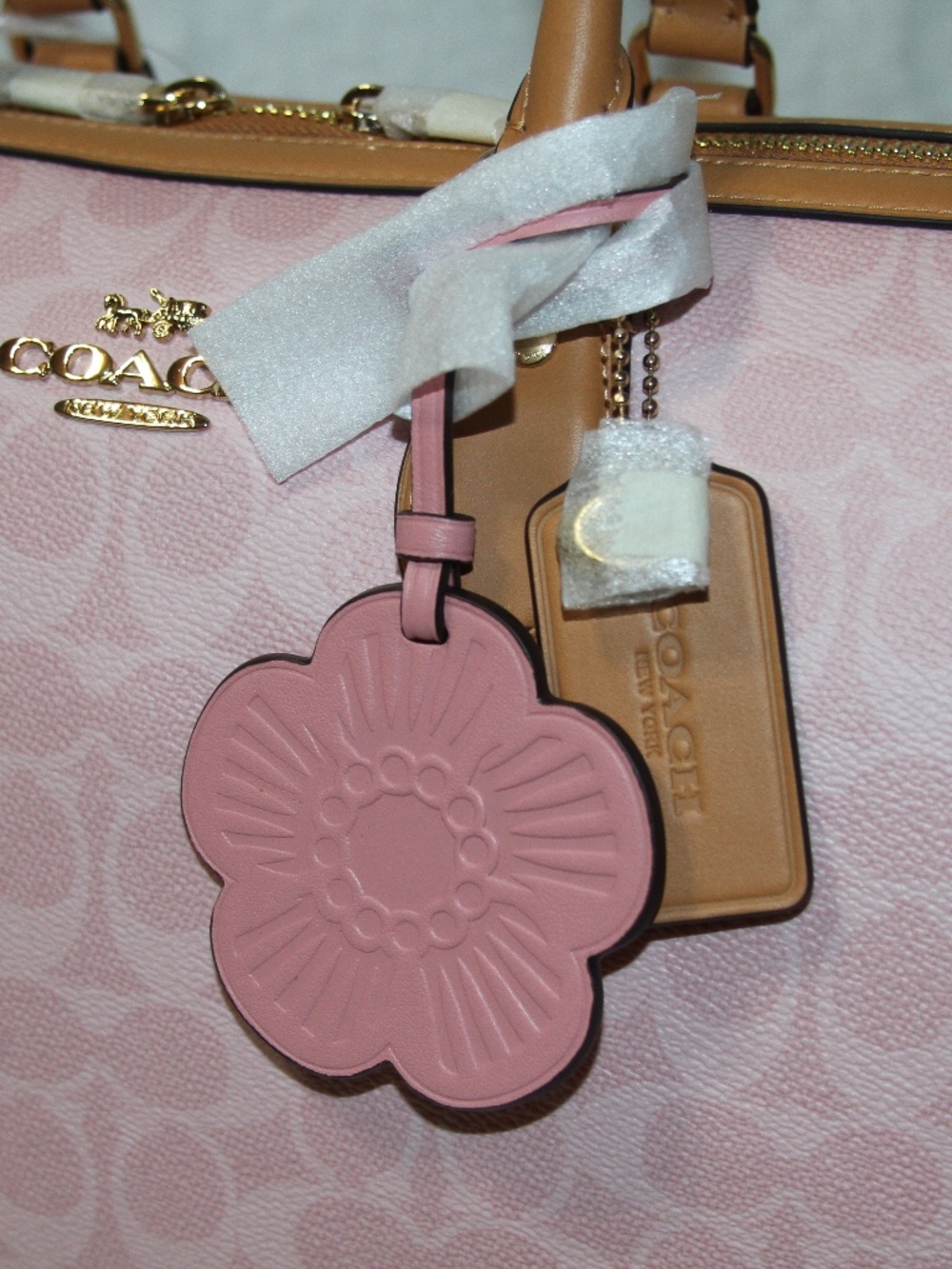 NWT COACH Large Rowan Powder pink Satchel Bag With Tea Rose Charms - Picture 8 of 11